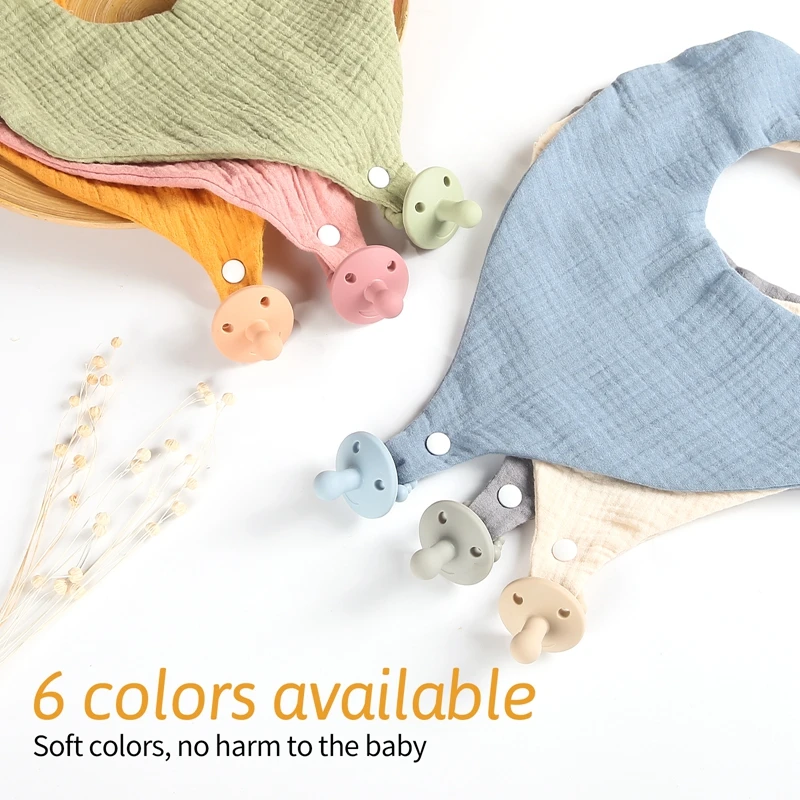 2pc Cotton Double-sided Baby Bibs With Silicone Pacifier BPA Free Triangle Scarf Baby Boys Girls Feeding Apron Baby Care Product