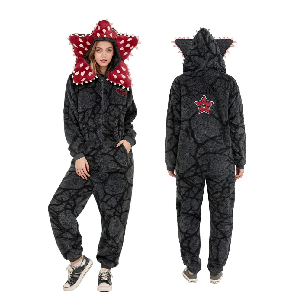 Teen Cartoon Charakter Overall Pyjama Flauschiger Overall Cosplay Kostüm mit Blumenkopfschmuck