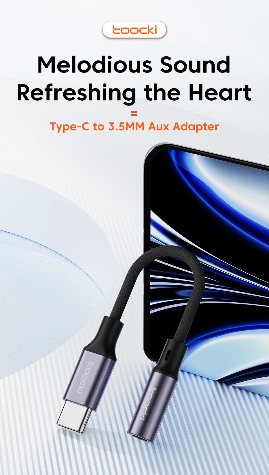 Toocki typ c bis 3,5mm kopfhörer buchse aux usb c kabel kopfhörer adapter 3,5 buchse audio kabel für huawei p20 xiaomi mi 13 samsung – Detail 1