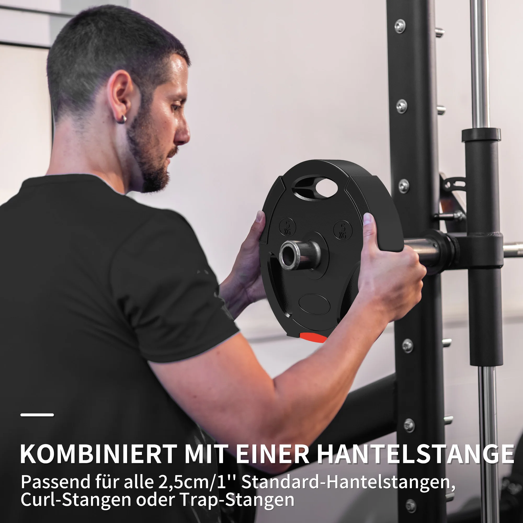 Ensemble d'haltères 4 pièces, 2 x 10 kg et 2 x 5 kg, plaques de poids en fonte avec trou central de 30 mm pour barre standard de 2,5 cm, 3 trous de préhension pour exercices polyvalents, revêtement en polypropylène noir