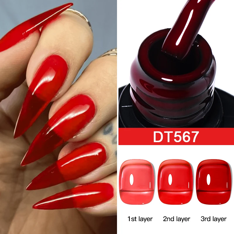 

7 мл розово-красный полупрозрачный гель-лак для ногтей с эффектом кристаллического желе, стеклянный цветной лак, полуперманентный, для летнего маникюра и нейл-арта, УФ/LED