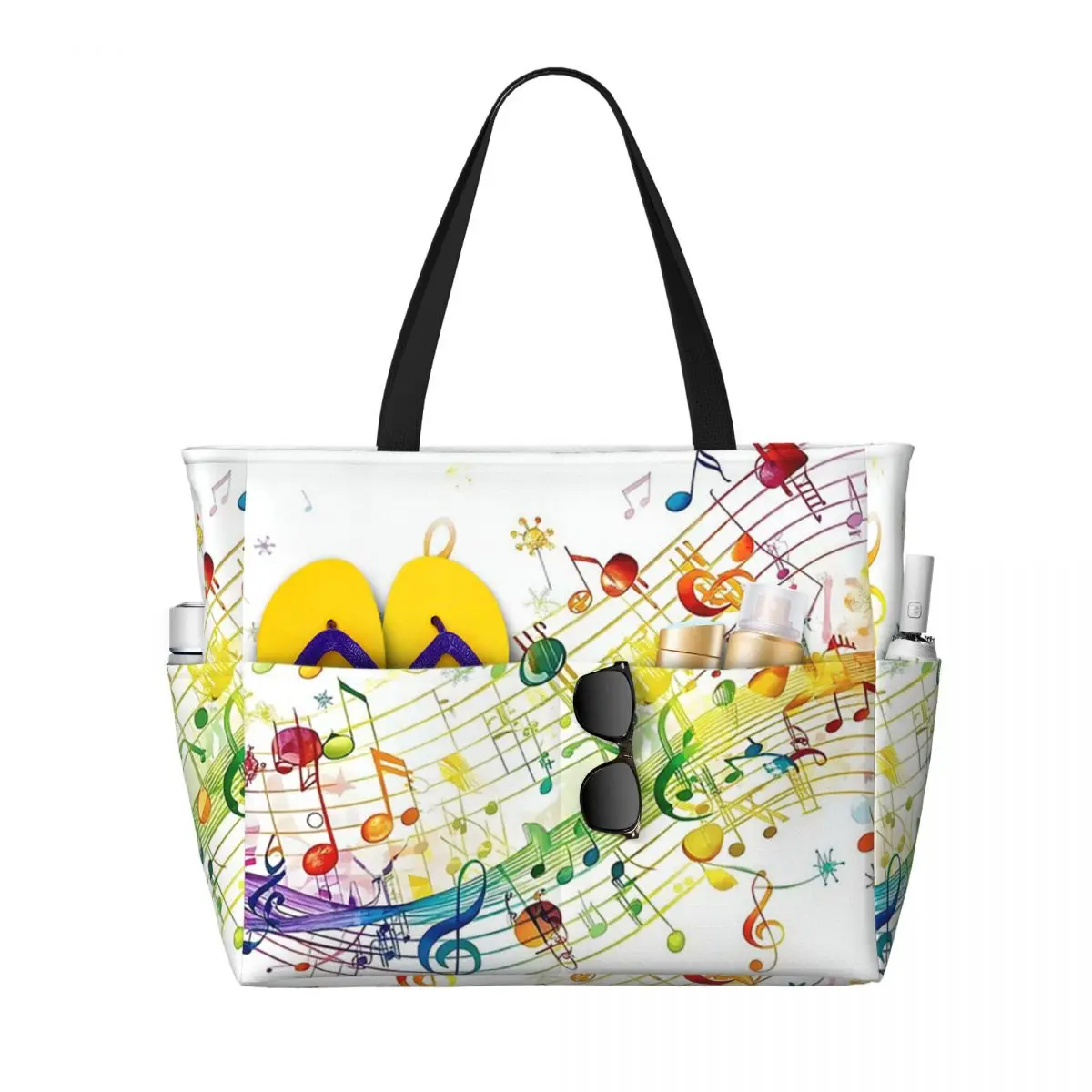 Abstract Piano Keys With Musical Notes Beach Tote Bag Sport Gym Yoga Duffle Large Tote Bag Women Travel Bag Fitness bag