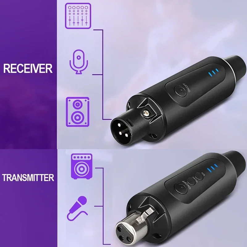 Transmisor automático de 2,4 GHz con receptor para micrófono dinámico condensador, sistema de micrófono inalámbrico, configuración de adaptador convertidor de micrófono XLR