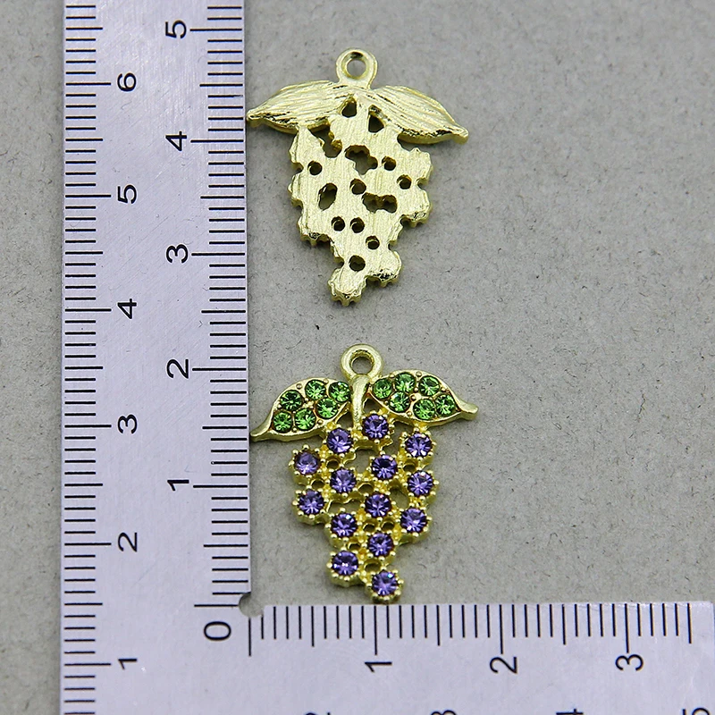 6pcs Metal Alloy Fruit Inlaid colored rhinestones Charms Pendants For Jewelry Making Necklace Earring Grape Pendants