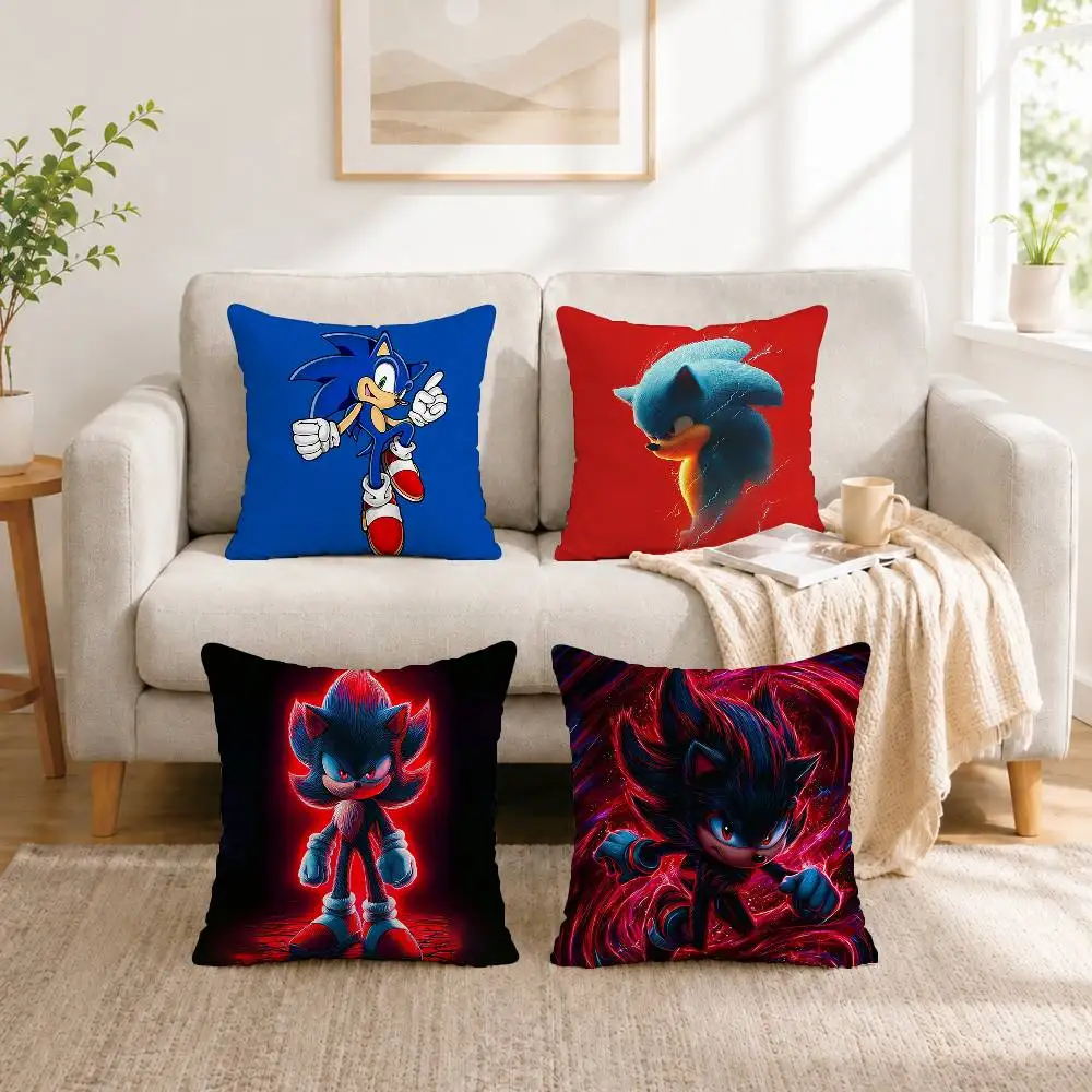 

C-Cartoon Sonic the Hedgehog Pillow Case Square Double-Sided Sofa Cushion Cover Bedroom Bedside Pillow Gift