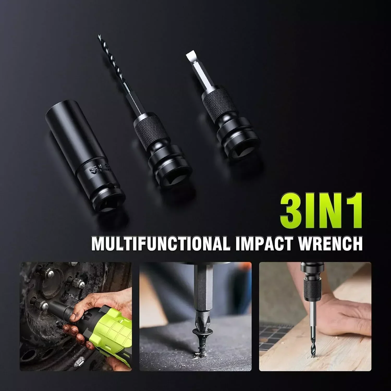 Robustrue 3-in-1 Impact Wrench & Cordless Drill & Screwdriver Brushless 2800RPM 550N.m Impact Gun Car Power Tools with 4.0Ah Battery LED Light