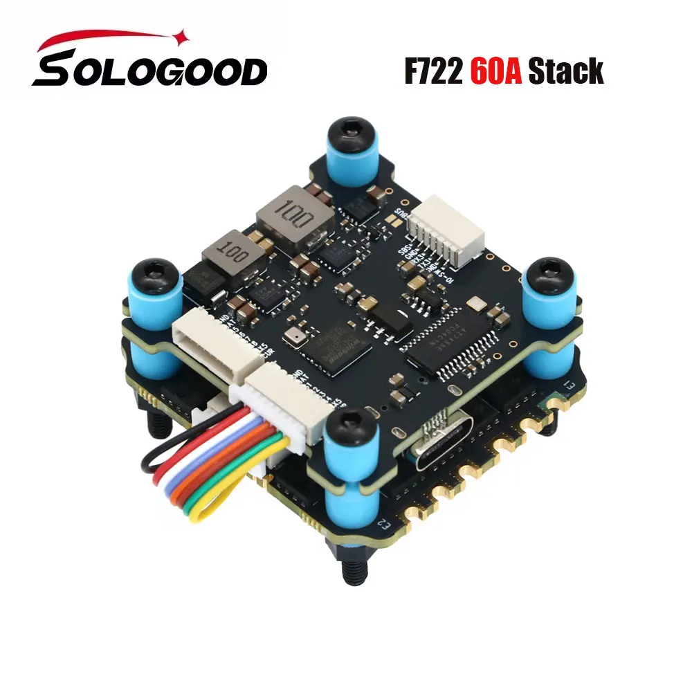 

SoloGood F722 60A Stack ICM42688P F722 Контроллер полета BLHELI_S 60A 4in1 ESC 30,5X30,5 мм 2-6S для RC FPV Freestyle Drone