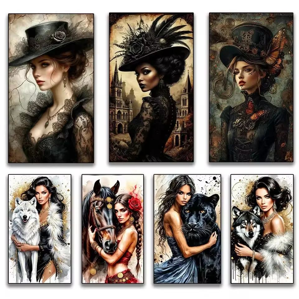 Diamond Painting DIY Punk Beauty Horse Wolf Leopard Mosaic Kit Crystal Art 5D Full Square round Diamonds Cross Stitch Embroidery