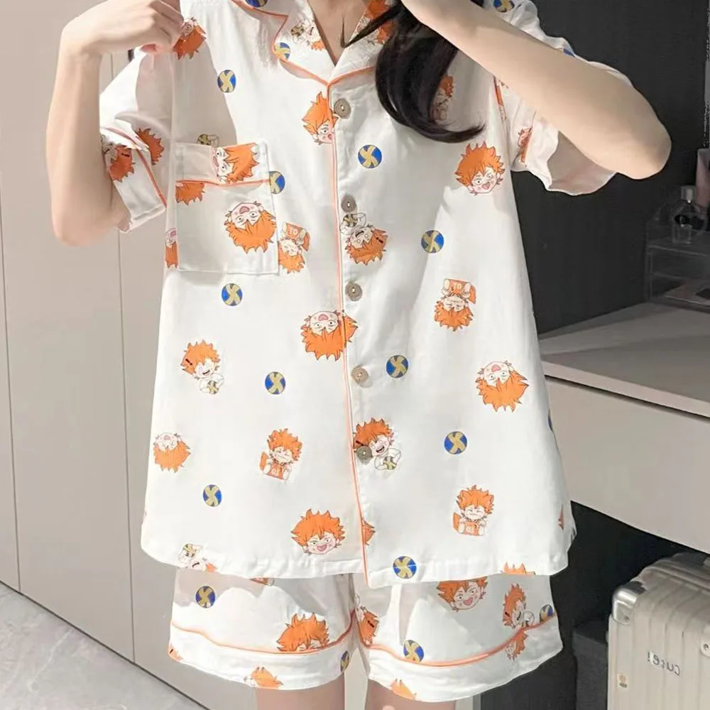 Anime Haikyuu Women's Pajamas Hinata Shoyo Cartoon Can Be Worn Externally Summer Home Clothing Short Sleeved Set Girl Gift