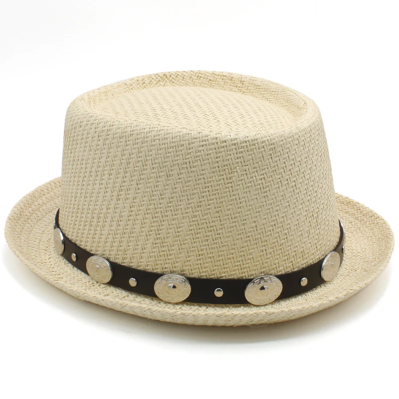 Men Women Straw Pork Pie Hats Summer Sunhat Boater Caps Sailor Sombrero Beach Fedora Trilby Outdoor Travel US Size 7 1/4 UK L