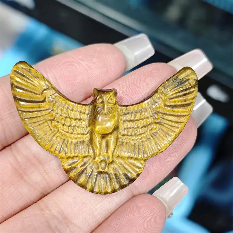 

Натуральный желтый тигровый глаз камень резьба по орлу милое исцеление фэншуй статуя ручной работы для домашнего офиса Декор подарок 1 шт.