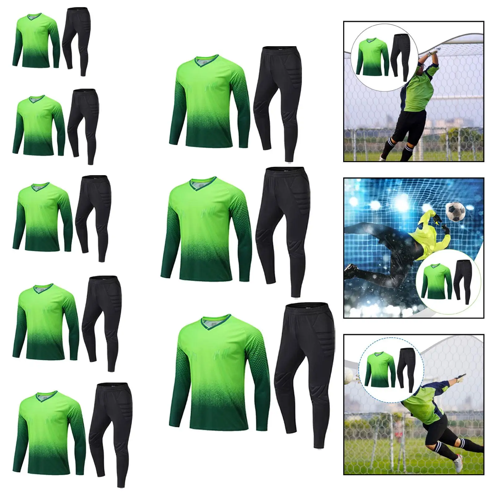 Conjunto de camisa e calças de goleiro protetora e confortável camisa de futebol de goleiro