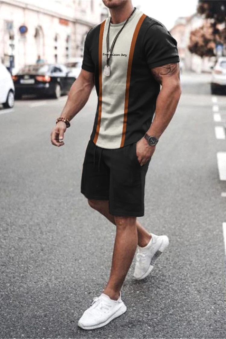 Sommer Männer setzt Shorts Outfits männliche Kleidung Straße T-Shirt zweiteiligen 3D-Druck lässig O-Ausschnitt Trainings anzug übergroße Strand Sport bekleidung – Detail 11