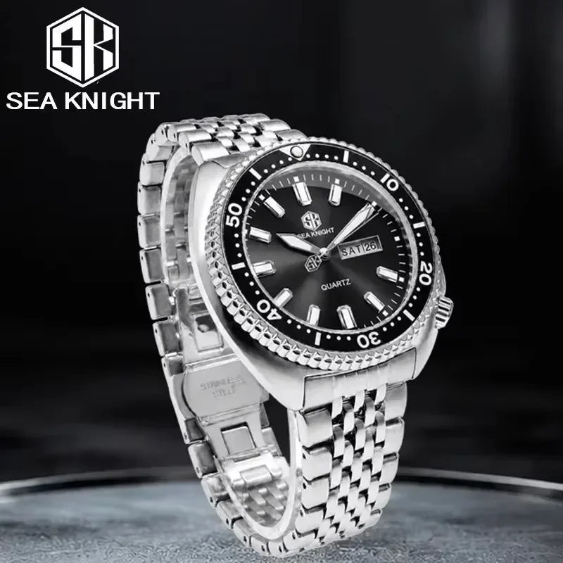 SEA KNIGHT Top Classic Man Business Watch Fashion Rotatable Bezel Luminous Date Week Display 3Bar Waterproof Quartz Watch