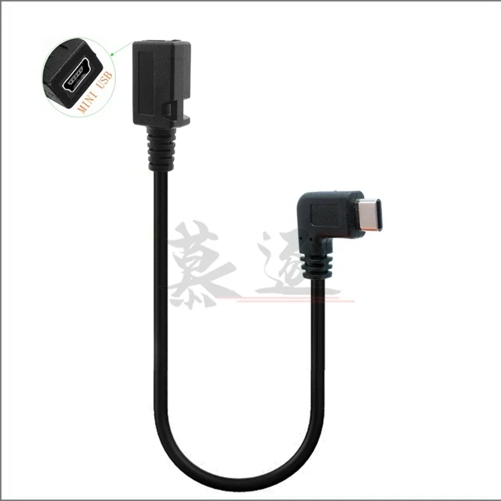 C-type charging data cable adapter, USB 3.1 male to Micro mini USB female cable, 90 degree right angle, 0.25 meters
