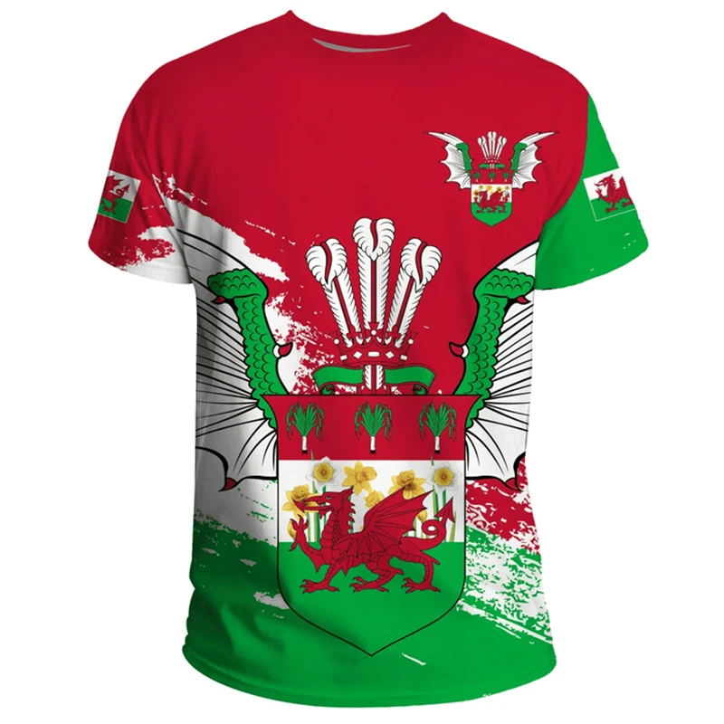 Wales Flagge 3D Druck Fußball T-shirt Für Männer Kleidung Sommer Casual Sport Kurzarm T Shirts Wales Karte Muster männer T-shirts