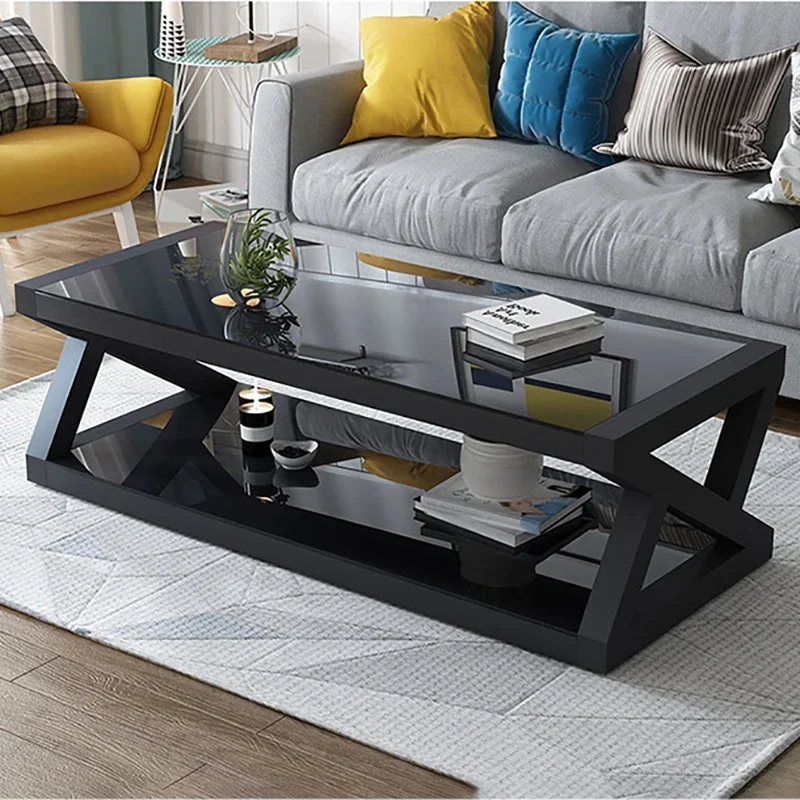 Black Living Room Coffee Table Auxiliary Glass Lounge Floor Luxury Design Coffee Table Nordic Zigon Sehpa Home Furniture CJ011