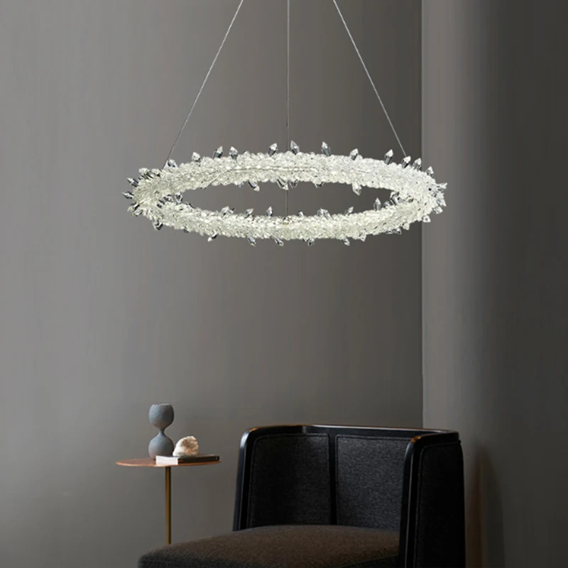 Nordic K9 Crystal Ring Chandelier Modern Simple LED Living Room Bedroom Dining Room Decor Fixture Warm White Light Dimming Lamp