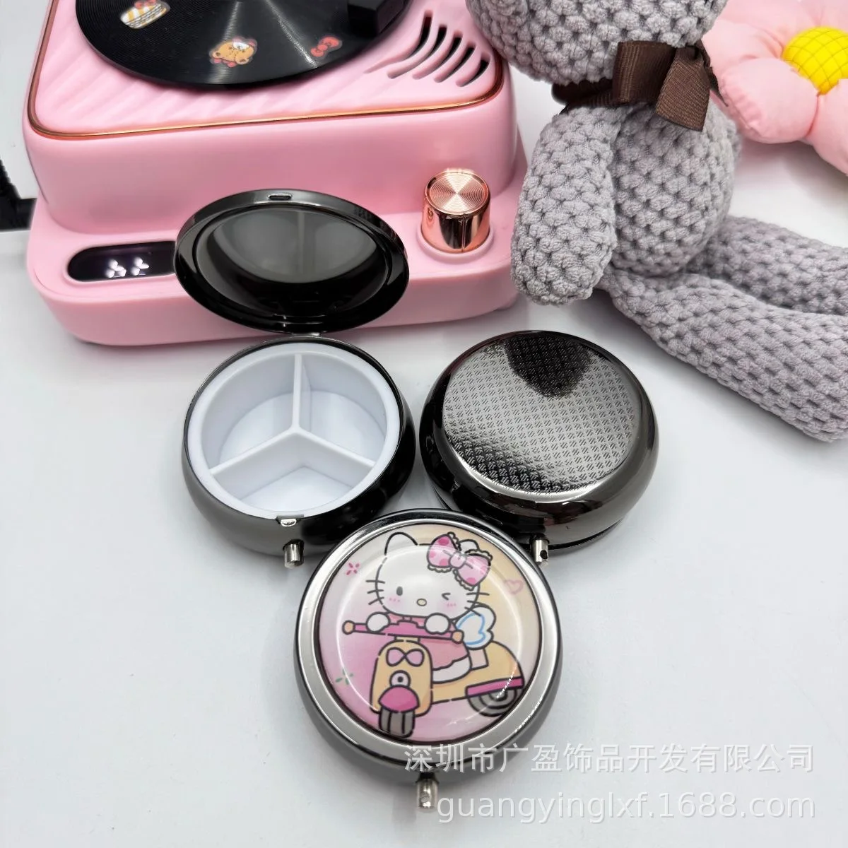 New Miniso Hello Kitty Storage Box Travel Portability Food Grade Material Pill Box Cartoon Desktop Jewelry Box Cosmetic Mirror