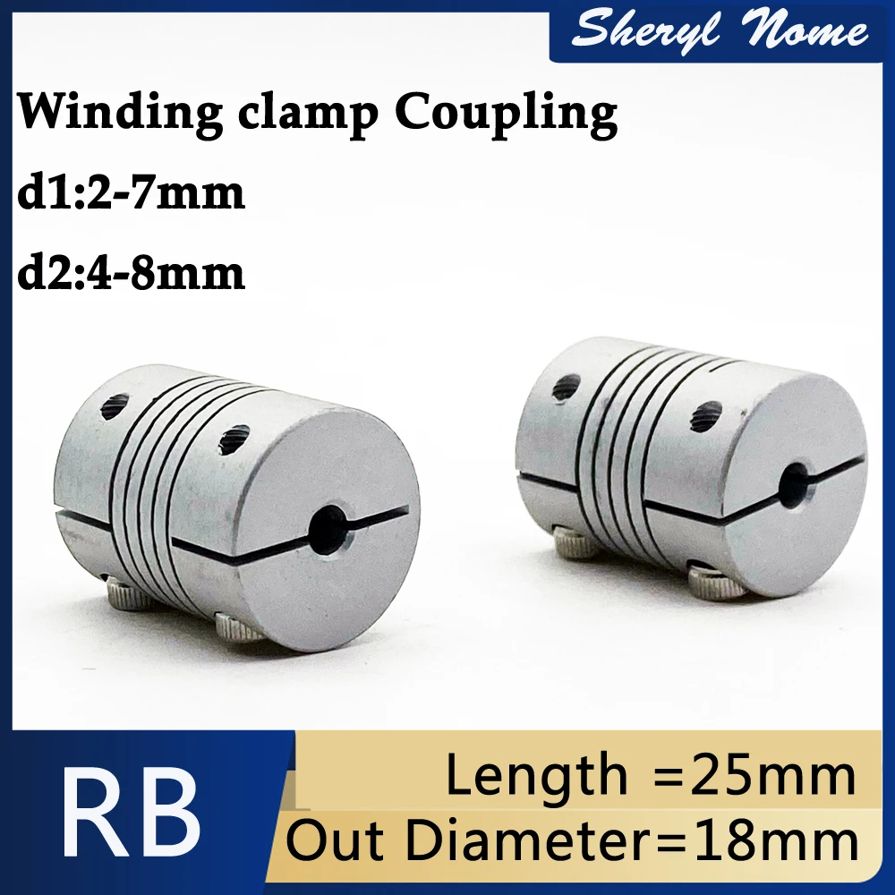 RB aluminum alloy clamping coupling, elastic motor screw coupling D18 L25, inner diameter 2/3/4/5/6/6.35/7mm