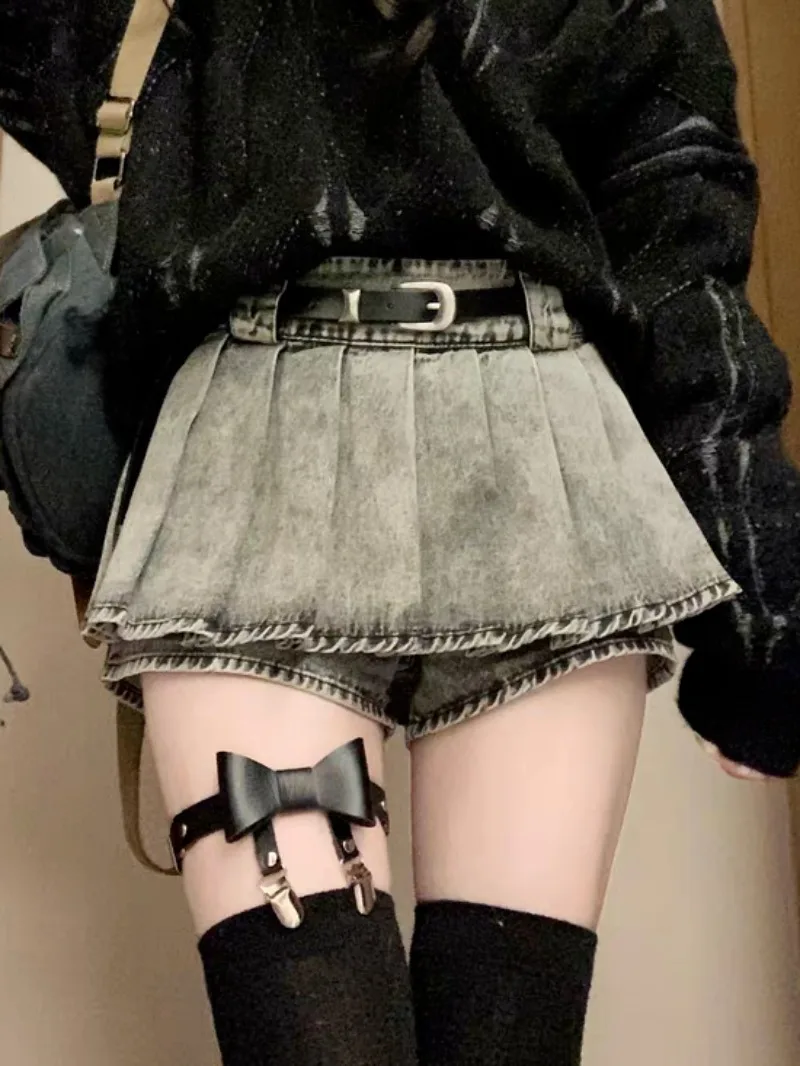 Gonna di jeans americana retrò lavata e indossata Design estivo da donna Senso Gonna a pieghe a trapezio Tendenza Abbigliamento femminile