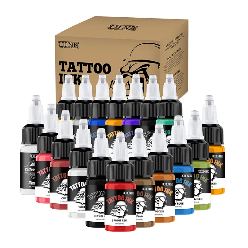 

UINK Professional Tattoo Ink 20ml/0.65oz Tattoo Pigment 18PCS Tattoo Ink Kit Tattoo Artist Tattoo Tools Small Particle Pigment
