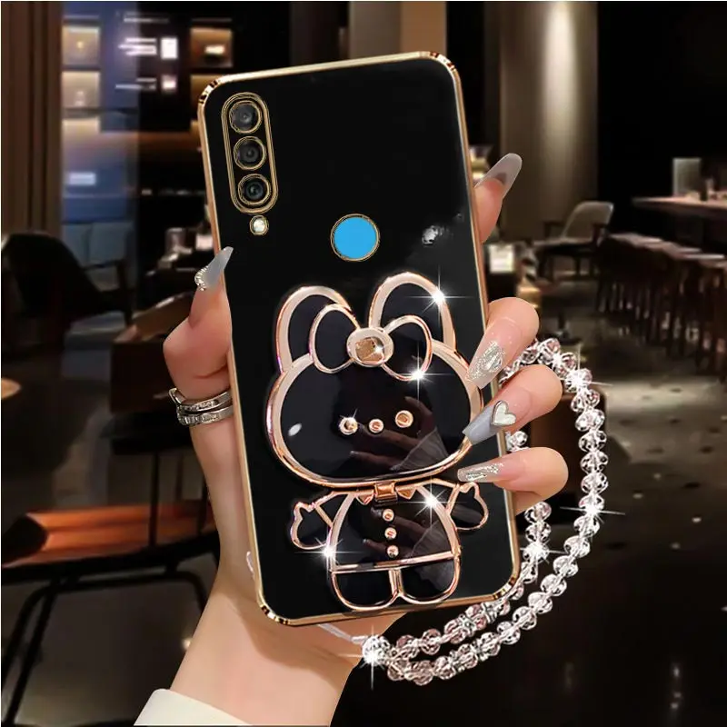 P 30 P 20 Diamond Strap Mirror Rabbit Phone Holder Case On For Huawei P30 P20 P40 P50 P60 Lite Pro Y6P Y6 Y7 2019 Stand Cover