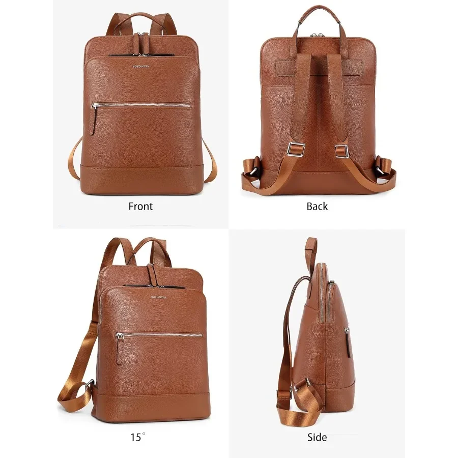 حقيبة ظهر للكمبيوتر المحمول من الجلد من BOSTANTEN للنساء مقاس 15.6 بوصة حقيبة كمبيوتر للسفر والعمل حقيبة نهارية كبيرة الحجم #5