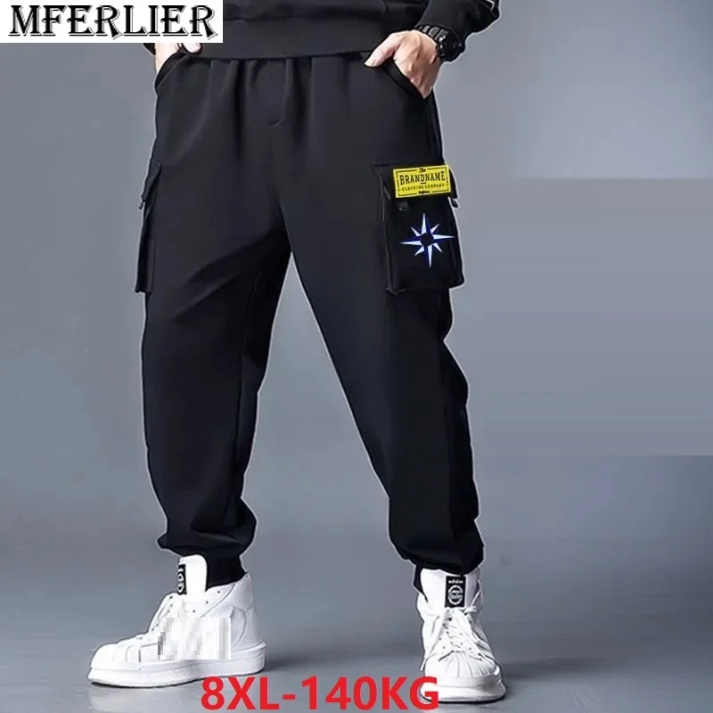 

summer spring Men Cargo Pants Pockets letter plus size 8XL Casual sports sweatpants Safari Style out door elastic Pants 52 54 56