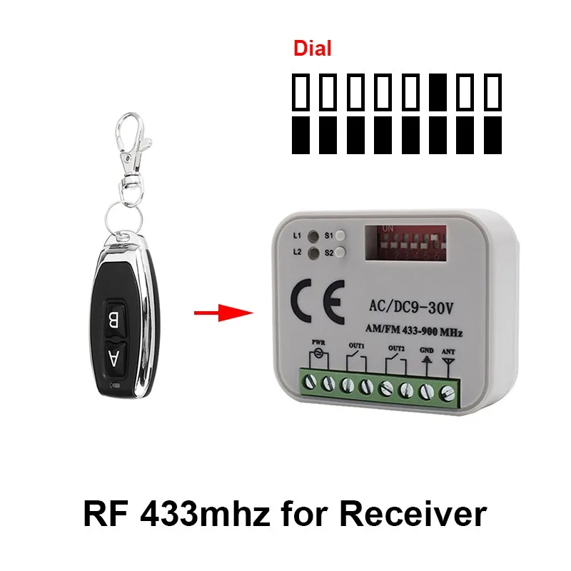 Universal Garage Door Remote Control Receiver 2 CH Controller Switch For 433 868 MHz Transmitter RX Multi Frequency 300-900MHz