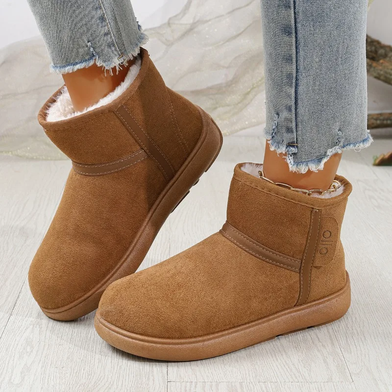

2025 New Suede Mid Heel Fur Boots for Women Wear Resistant Thick Bottom Snows Boots Woman Thicken Short Plush Warm Casual Shoes