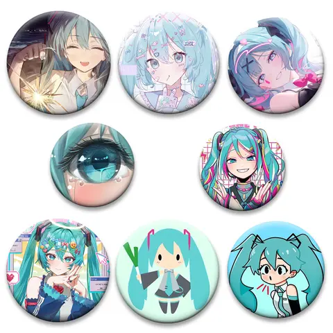 Cute Cartoon Girl Miku‌ Badge Anime Project Button Pins Round Handmade Tinplate Brooches for Backpack Accessories Exquisite Gift