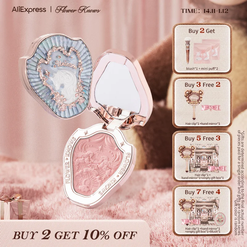 플라워 노트 유니콘 엠보싱 블러셔 내추럴 치크 블러셔 메이크업 6 색 5g