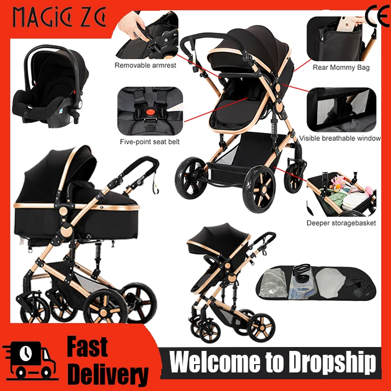 Poussette multifonctionnelle portable 3-en-1 avec siège auto, système de voyage bidirectionnel, chariot pour nouveau-né, nouveau modèle