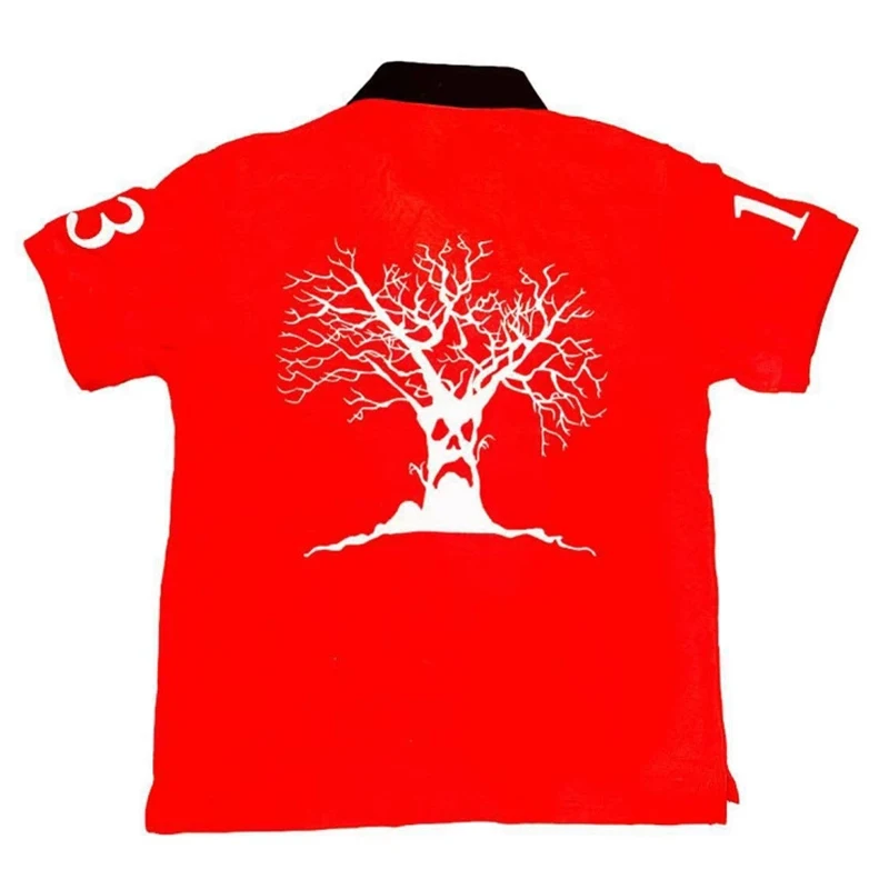 Y2K เสื้อโปโลพิมพ์ลายวินเทจฮิปฮอปลำลองกีฬาเสื้อยืดโอเวอร์ไซส์แขนสั้นเย็บตัดกันใหม่คู่ TEE