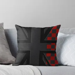 Midnight Black Union Jack Carbon Black Gray Red Checkered Mini Cooper 3D British Flag Throw Pillow anime girl