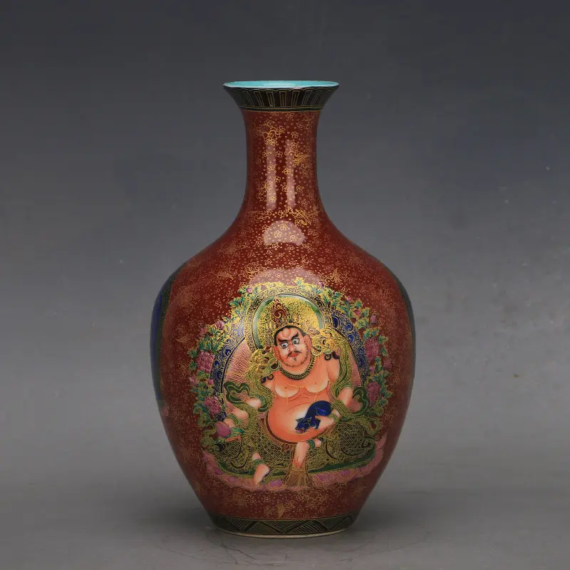 Chinese Qianlong Imperial Mark Cloisonne Enamel Thangka Buddha Bulbous Vase Handmade Reproduction Porcelain Collectible