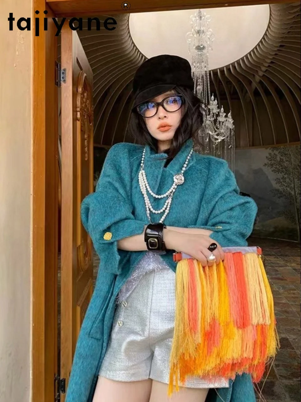 TAJIYANE 10% ラビットファー + 80% ウールコート 女性用 高品質 ロングコート 冬服 羊毛ジャケット 2025 пальто