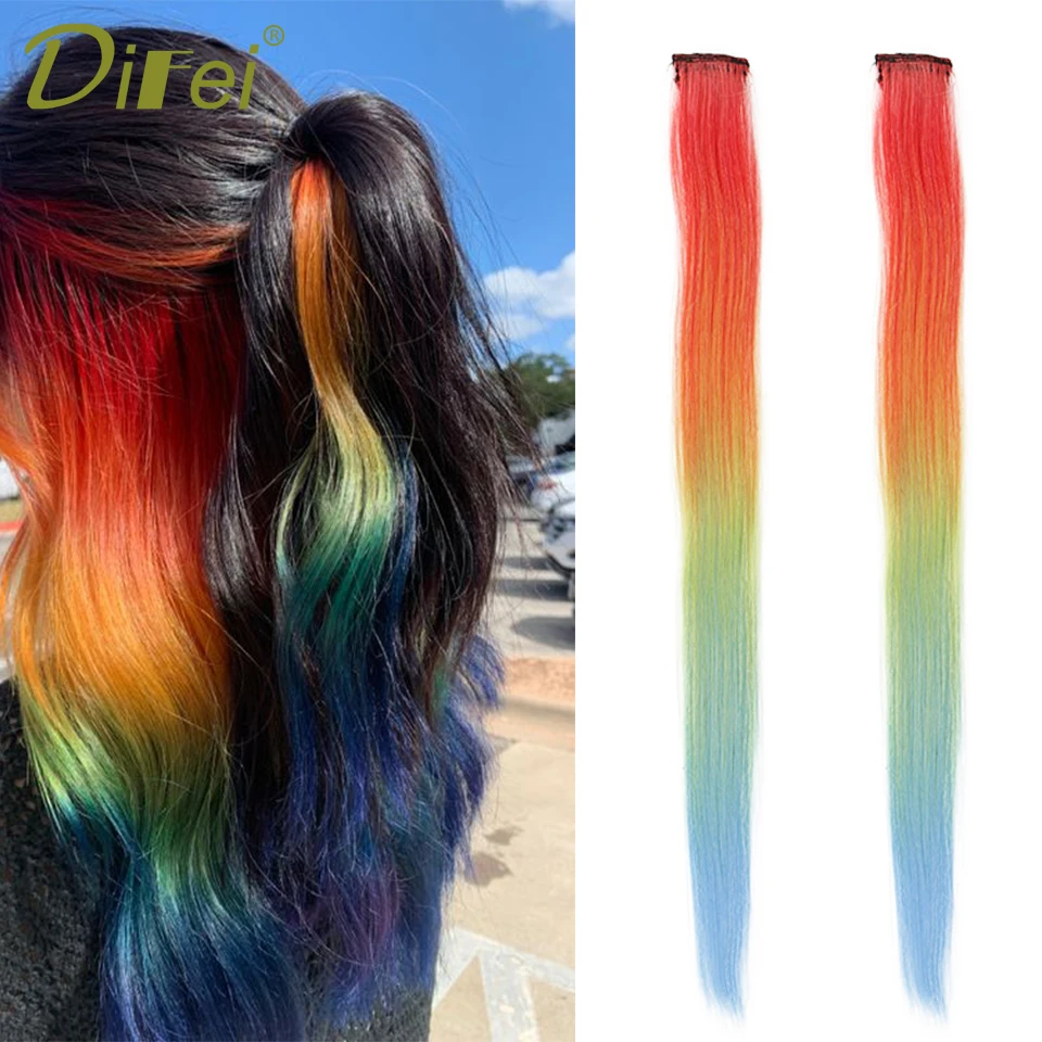 DIFEI Synthetic Wig Piece Female Gradient Color Natural Invisible Patch One-piece Seamless Rainbow Hair Patch