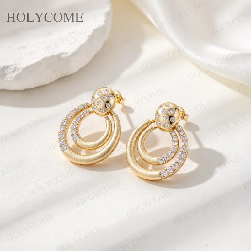 925 Sterling Silber Moissanit-Ohrringe für Damen mit Doppelreifen, gebürstetem Metall, eleganter Party-Schmuck – Detail 9