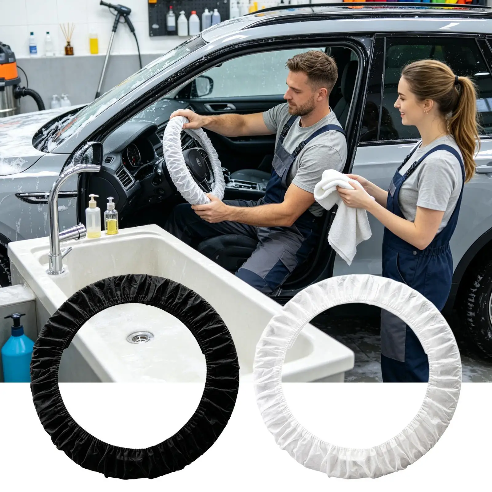50pcs Disposable Steering Wheel Covers with Elastic Trim Elastic Non-Woven Steering Wheel Protector for SUV Sedan Truck MPV