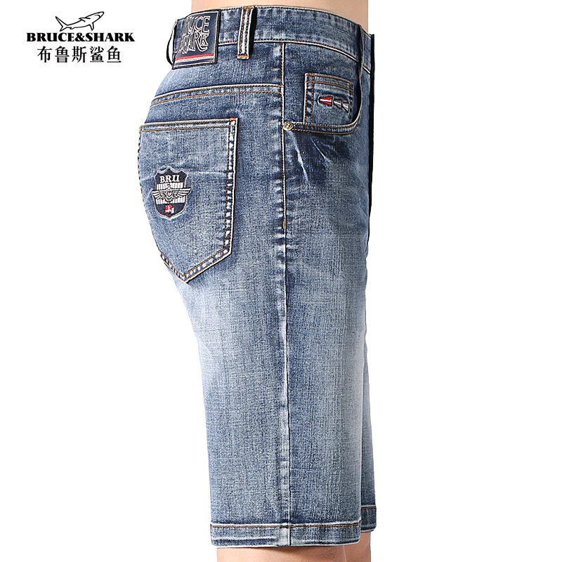 Summer New Mid Waist Men's Casual Jeans Shorts Fashion Knee Lenght Denim Short Stretch Thin Soften Cotton Straight Man Shorts 40