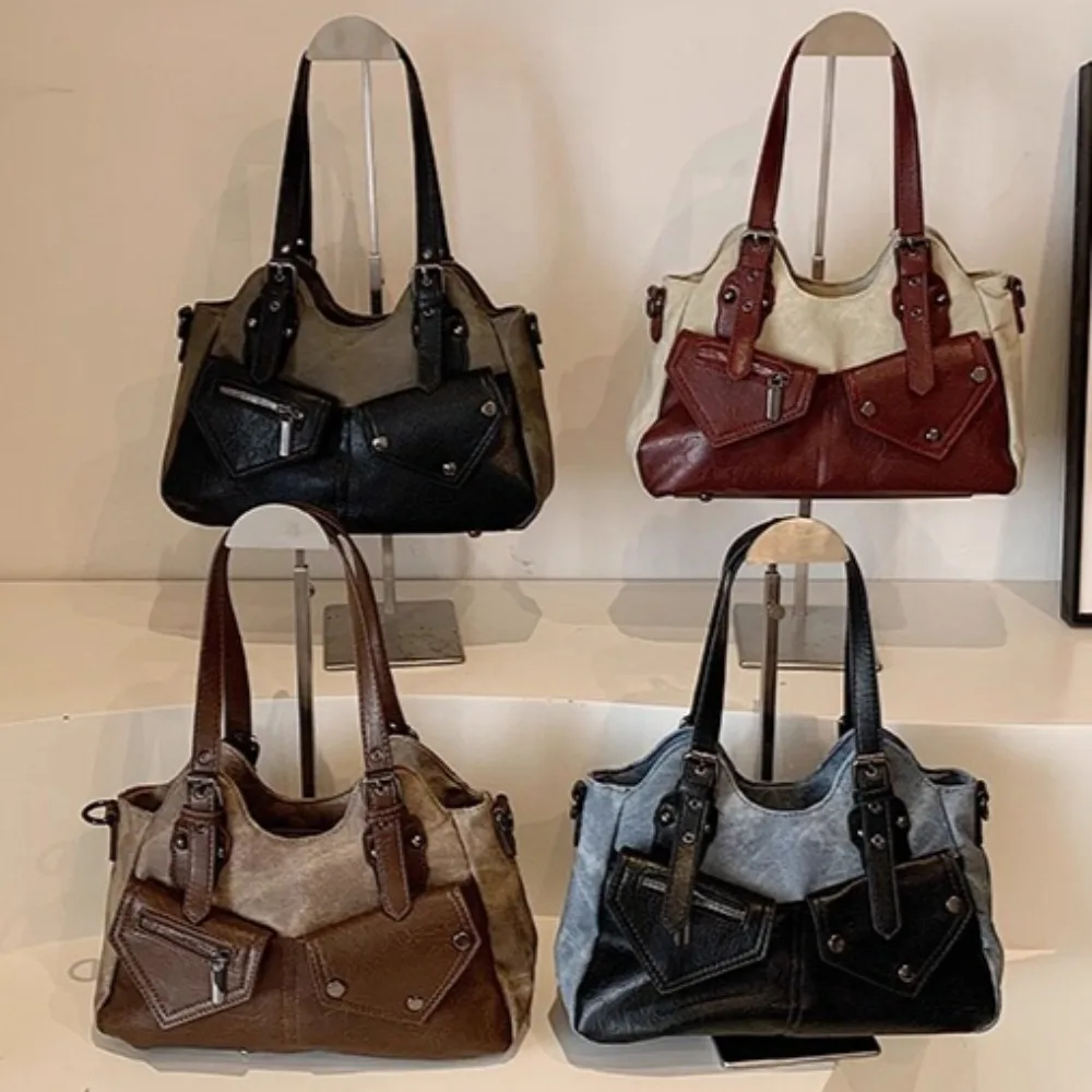 

Motorcycle Shoulder Bag Trendy Retro Tote Sac Femme Autumn Hit Color Bags for Woman Multi-function Bolso Bolsos De Mujer