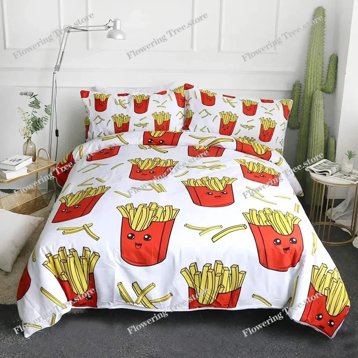 

Hamburger Fries Candy Bedding 3D Giant Burger Duvet Cover Set Fun Fast Food Bedspread King Size Polyester Bedding Set