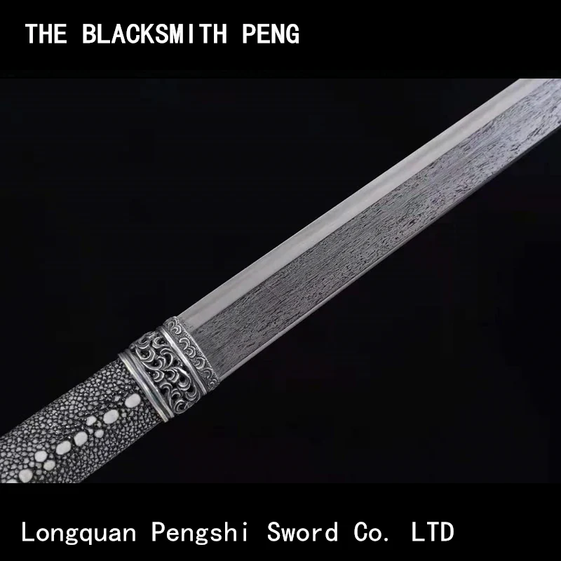 coahuilite Sandwich Steel scabbard Hereditable Tang sword/Hand-carved fittings in sterling silver Fishskin real Chinese sword