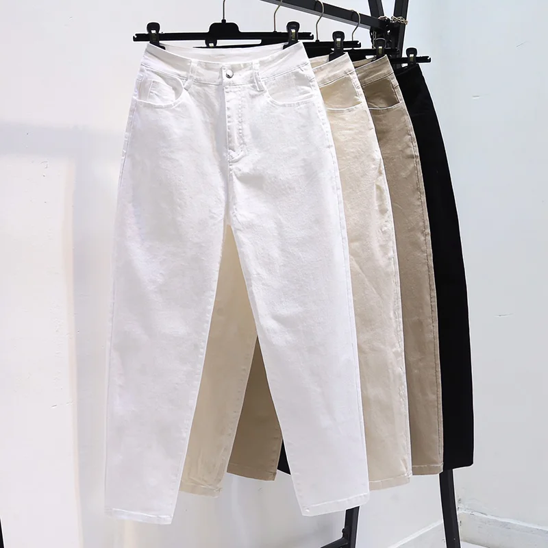 Stretch Denim Harlan Pants Ladies Spring Summer 2026 New Casual Cowboy Trousers Women Waist Jeans Nine-point Daddy Pants Lady
