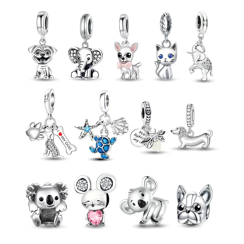 Original 925 Sterling Silver Charm Bead Bee Turtle Dog Koala Cat Elephant Charms Fit Pandora Bracelets Women DIY Jewelry New