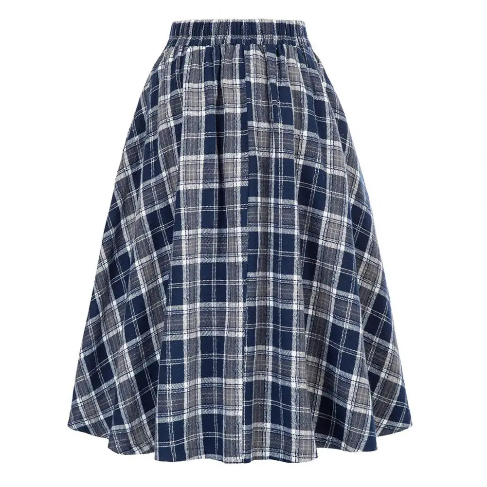 

2025 Women Plaid Skirt High Waist A-line Skirt Elegant Colorblock Plaid Maxi Skirt with Ruffle Detail Pockets Women's High for P