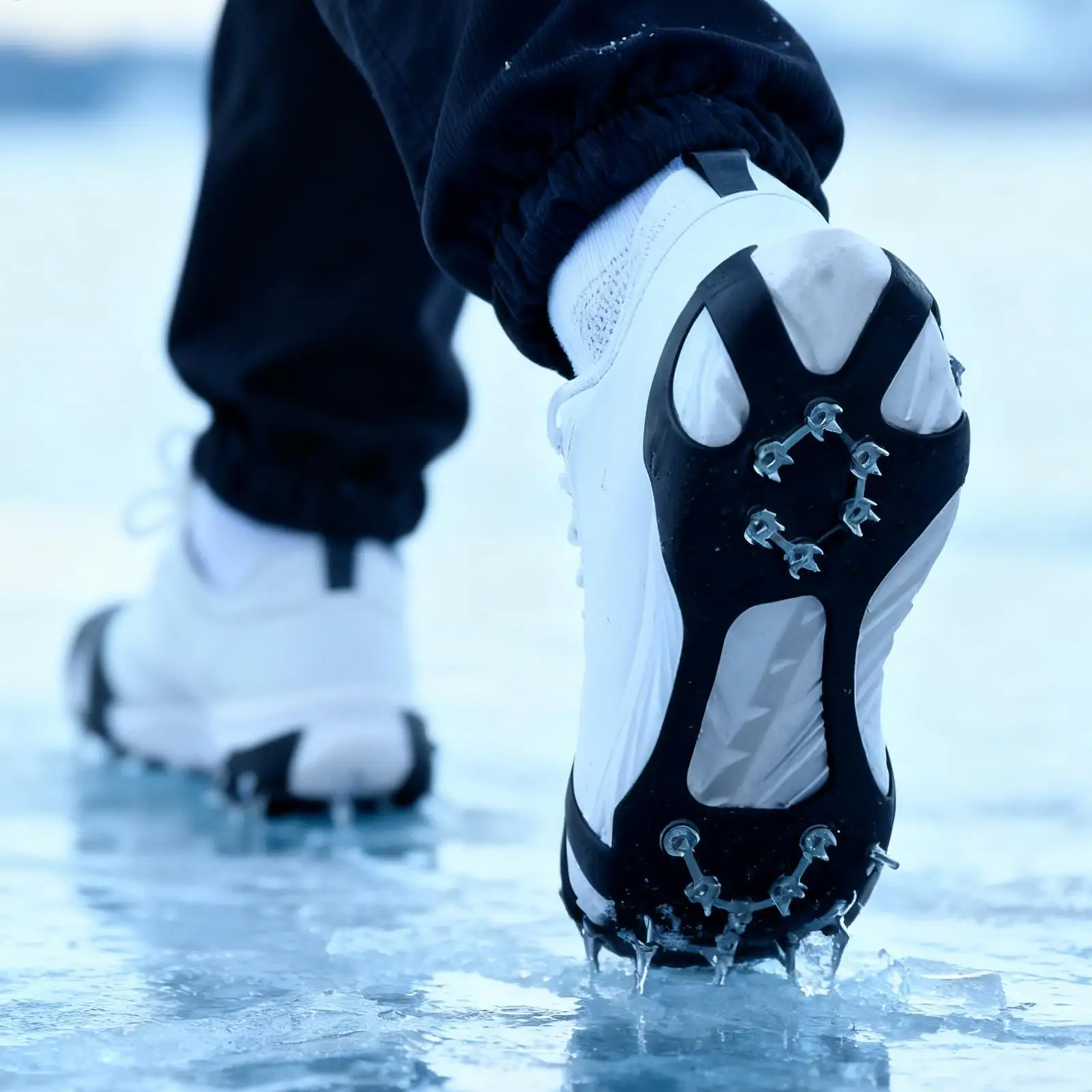 Ice Cleats for Shoes 10 Spikes, Heavy Duty Anti Slip Snow Grips Crampons, Traction for Winter Walking Hiking Work Commuting