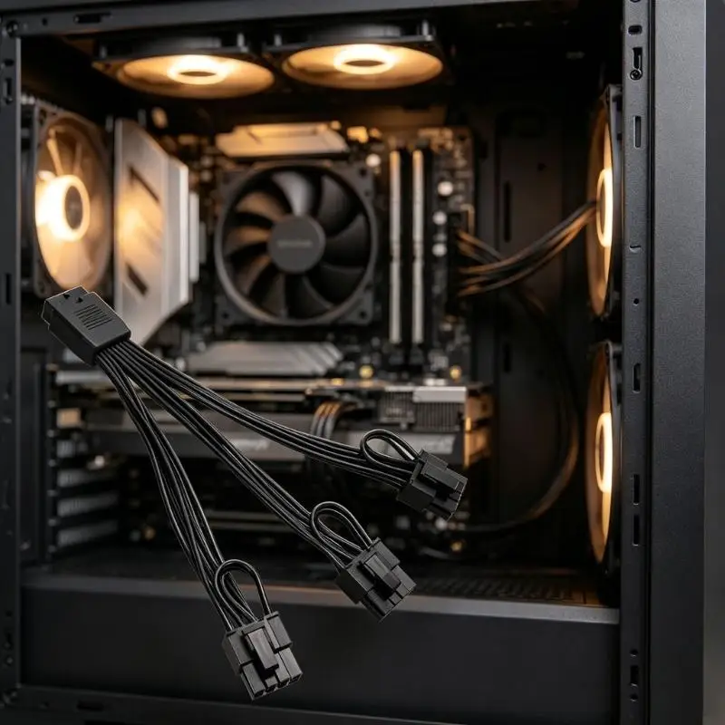 96BA Building Card Power Cable 16 Pin Female to 3x8 Pin Male, 18AWG Black GPU Wire for Desktop Routing, Spare Use, and Daily
